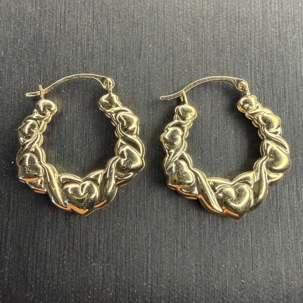 Solid 14k Italian Yellow Gold Heart Cluster Hoops Earrings 19mm Tall 17mm Wide